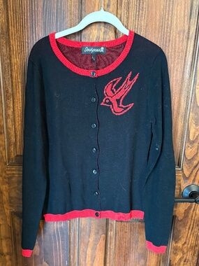 Sourpuss red & black cardigan NWT Sailor Girl anchor and swallow bird Large